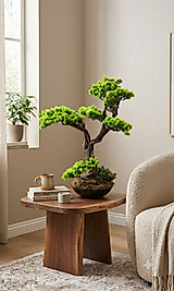 Siyah Melamin saksıda Yeşil yapraklı Bonsai
